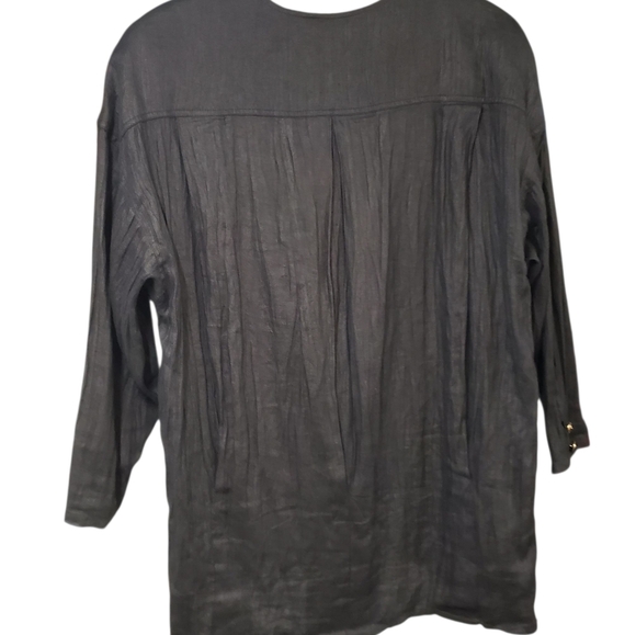 Vintage Black Women's Linen Jacket Blazer Relaxed Boxy - Picture 3 of 16